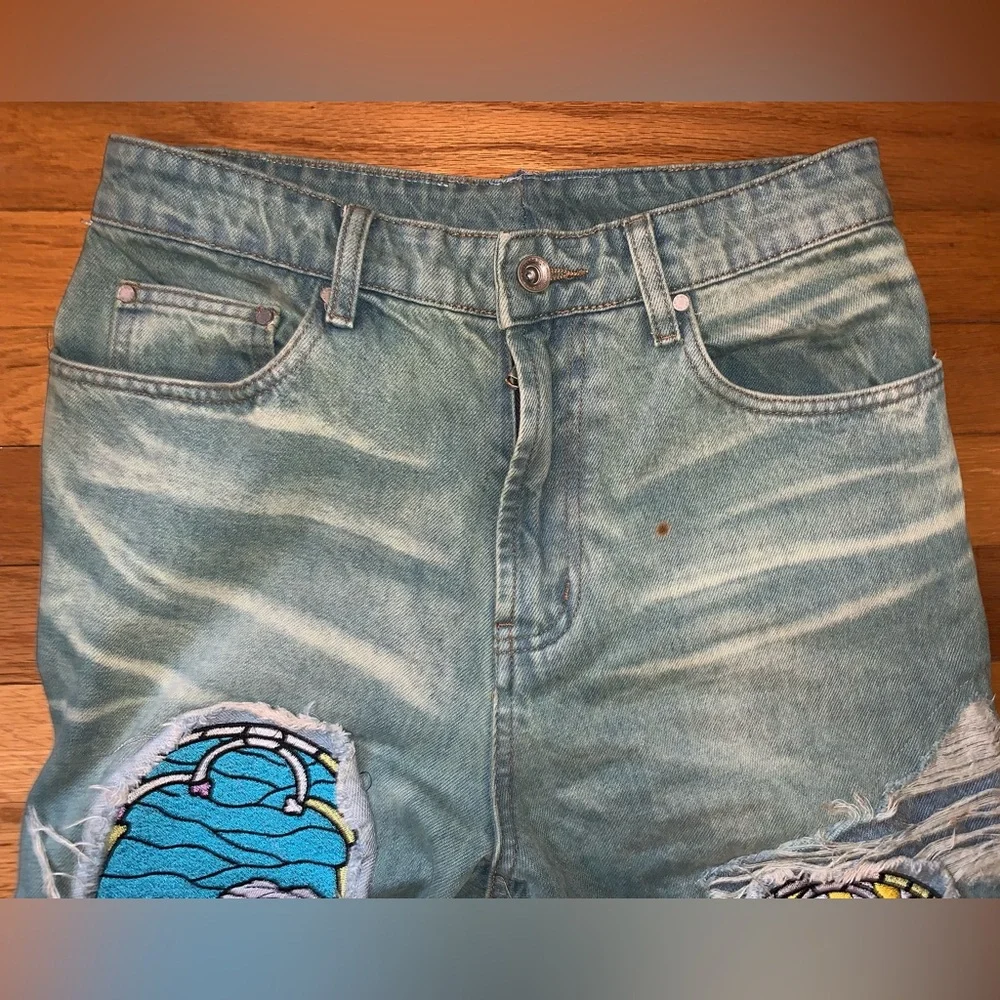 WHO DECIDES WAR PANTS GREEN SANDY WAR FUSION EMBROIDERED JEANS WAIST 28 MRDR BRA